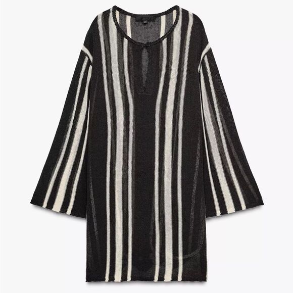 ZARA STRIPED KNIT TUNIC WITH LINEN - Picture 5 of 6